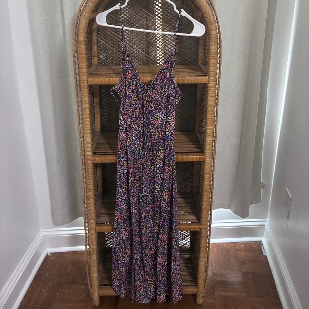 Floral Spaghetti-Strap Maxi Dress in Purple